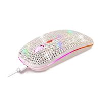 HXMJ Bling Dazzling Rechargeable 2.4GHz+5.2 Bluetooth Wireless Mouse Covered with Crystal Diamond Rhinestone,RGB Backlit,Great Gift idea for Her (Silver)