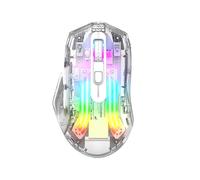 HXMJ-Wireless Gaming Mice with Transparent Crystal Shell,Tri-Modes (USB Wired+2.4G Wireless+Bluetooth),Silent Click,RGB Backlit-White