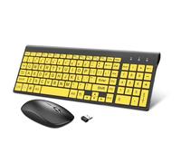 HXMJ-Wireless Large Print Keyboard and Mouse Set with USB Receiver| Quiet Scissor Switch | for Seniors and Visually Impaired Low Vision Individuals-Yellow