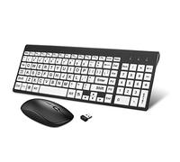 HXMJ-Wireless Large Print Keyboard and Mouse Set with USB Receiver| Quiet Scissor Switch | for Seniors and Visually Impaired Low Vision Individuals-White