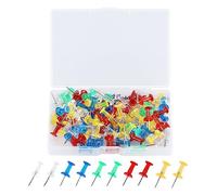 HXMJIED 100 Pcs Coloured Push Pins, Multi-Colored Plastic Thumb Tacks, Clear Push Cork Board Pins, Drawing Pins, with Storage Box Map Pin for Pinboard, Bulletin Board