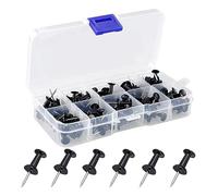 HXMJIED 100 Pcs Push Pins, Black Thumb Tacks, Head Push Pins, Plastic Thumb Tacks, Steel Push Pins, Drawing Pins, Map Thumb Tacks, Noticeboard Push Pins, for School and Office