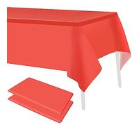 HXMJIED 137 x 274cm Red Disposable Tablecloths 2 Pack Rectangle Table Cloth Plastic Party Table Cover for Barbecue, Picnic Dining,Wedding,Coronation Party Table Decorations Keep Table Clean