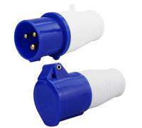 HXMJIED 16A 240V Site Trailing Plug & Socket 230V 16A 3 Pin PCE 240 Volt Blue Hook Up, Weather Proof Industrial Socket, Industrial 16A Plug & Sockets 1 Set (Blue)