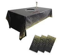 HXMJIED 3 Pack Christmas Table Cloth, Black and Gold Dot Tablecloth, 137x274cm Party Disposable Tablecloths, Plastic Tablecloth, Confetti Disposabletable Cover, Rectangular Party Table Cover