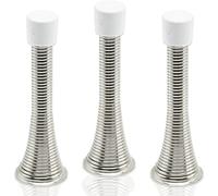 HXMJIED 3 Pcs Spring Door Stop, Wall Mounted Chrome Spring Door Stop, Sprung Stopper Skirting Board Buffer, with 3 Pcs Replacement Rubber Tip