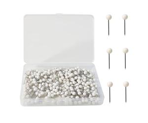 HXMJIED 300 Pcs Round Head Tacks, 1/8 Inch Map Push Pins, White Drawing Pins, Steel Points Map Push Pins, Round Head Map Tacks Push Pins, With Storage Box, for Cork Notice Board, Bulletin Boards
