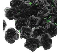 HXMJIED 50 Pcs Mini Black Flower Heads, 4CM Black Rose Heads, Artificial Rose Flower Heads, Fake Rose Petals, Black Artificial Flowers
