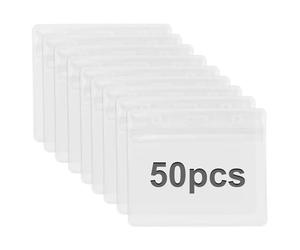 HXMJIED 50PCS Plastic Card Holder, 98x82 MM Clear Waterproof ID Card Holders, Name Tag Badge Card Holders, Plastic Wallets Pocket Holder, Double Sided Badge Holders, Lanyard Card Holder