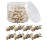 HXMJIED 50PCS Push Pins With Wooden Clips, Steel Points Map Pins, Pushpins Paper Clips, Thumbtacks for Cork Notice Board, Bulletin Boards