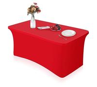HXMJIED 6ft Table Cloth, Red Stretchable Table Cloth, Fitted Spandex Table Covers, Rectangular Patio Table Cover, Washable Table Cloth, Outdoor Table Cloth, Stretch Tablecloth for 6FT Folding Table