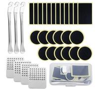 HXMJIED Bike Tyre Repair Kits, 30 Pcs Puncture Repair Kits for Bikes, Bike Tire Glueless Self-Adhesive Patches Puncture Repair Kit, With 4 Pcs Metal Rasps and 2 Pcs Tyre Levers Tool Kit