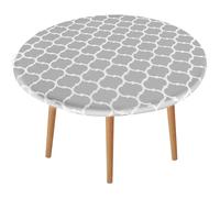 HXMJIED Elastic Edged Vinyl Fitted Round Table Cover - Grey Stripe, 90-110CM, Flannel Backed, Waterproof and Oil-Proof, Pattern, Wipeable