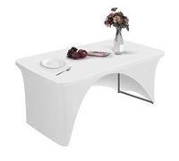 HXMJIED Stretchable Tablecloths 6ft for Rectangle Tables With Open Back, White Fitted Spandex Rectangular Patio Craft Market Stall Elastic Table Covers for Wedding Party Event Decoration