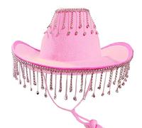 HXNH Cowboy Hat With Rhinestones Fringe Rave Cowgirl Hat 58cm/23 Circumference Fit For Adults Women Three Color Cowboy Rhinestones Fringe Cowgirl Costume For Women Adult Girls To Wear Western
