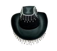 HXNH Cowboy Hat With Rhinestones Fringe Rave Cowgirl Hat 58cm/23 Circumference Fit For Adults Women Three Color Cowboy Rhinestones Fringe Cowgirl Costume For Women Adult Girls To Wear Western