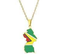 HXNH Vintage Guyana Map Necklace Simple Flag Symbol Necklace Jewelry Stainless Steel Country Outline Pendant Vintage Guyana Map Gifts For Men And Women