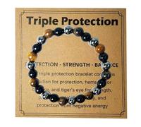 HXOGD Triple Protection Bracelet, Stretch Elastic Bracelet Natural Stone Jewelry Gift, Strength, Balance for Men & Women, Gifts for Mothers Fathers Day, Christmas, Birthdays, Anniversary, L, Stone, no