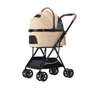 hxoity 3-in-1 Pet Strollers for Small Medium Dogs Cat Strolling Cart with Detachable Carrier Pet Travel Carrier Easy One-Hand Fold Holds Pets Up to 15 Kg / 33 LBS (Color : Khaki)