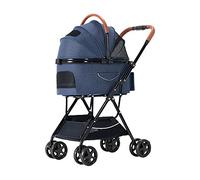 hxoity 3-in-1 Pet Strollers for Small Medium Dogs Cat Strolling Cart with Detachable Carrier Pet Travel Carrier Easy One-Hand Fold Holds Pets Up to 15 Kg / 33 LBS (Color : Blue)