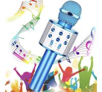 hxoity Bluetooth Wireless Karaoke Microphone Portable Karaoke Machine for All Smartphones/Car/Party/PC(Blue)