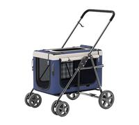 hxoity Dog Stroller for Large Multiple Dogs Cats 2 in 1 Pet Strolling Cart with Removable Carrier One Click Folding Dual Entry No Need to Lift Pet Max. Loading 20KG/44Lbs (Color : Blue)