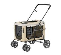 hxoity Dog Stroller for Large Multiple Dogs Cats 2 in 1 Pet Strolling Cart with Removable Carrier One Click Folding Dual Entry No Need to Lift Pet Max. Loading 20KG/44Lbs (Color : Khaki)