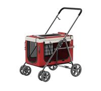 hxoity Dog Stroller for Large Multiple Dogs Cats 2 in 1 Pet Strolling Cart with Removable Carrier One Click Folding Dual Entry No Need to Lift Pet Max. Loading 20KG/44Lbs (Color : Red)