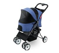 hxoity Dog Stroller Pet Strolling Cart for Medium Small Dogs Cats Carrier with Dog Leash Fence Lightweight Portable Easy Storage Pet Travel Walking Tool for 15 Kg / 33 LBS Kitten Puppy (Color : Blue)