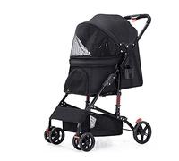 hxoity Dog Stroller Pets Strolling Cart for Small Dogs and Cats Doggie Carriers with Storage Basket and Removable Liner Easy One-Hand Folding Max. Loading 15 Kg / 33 LBS (Color : Black)