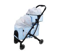 hxoity Double Dog Stroller Pet Strolling Cart for Small Medium Dogs Cats 2 Doggie Puppy or 2 Kitty 4 Wheels Folding Removable Travel Carrier Cage 6KG/13Lbs 15KG/33Lbs Capacity (Color : Blue)
