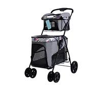hxoity Double Dog Stroller Pet Strolling Cart for Small Medium Dogs Cats 2 Doggie Puppy or Kitty 4 Wheels Folding Removable Travel Carrier Cage 7 Kg / 15 LBS 10 Kg / 22 LBS Capacity (Color : A)