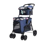 hxoity Double Dog Stroller Pet Strolling Cart for Small Medium Dogs Cats 2 Doggie Puppy or Kitty 4 Wheels Folding Removable Travel Carrier Cage 7 Kg / 15 LBS 10 Kg / 22 LBS Capacity (Color : D)