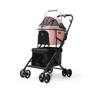 hxoity Double Pet Stroller Strolling Cart for Small Medium Cats and Dogs 4 Wheels Folding Carriers Lightweight Waterproof for Travel Walk Park Trip Max. Loading 16 Kg / 35 LBS (Color : Pink)