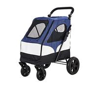 hxoity Large Space 4-Wheel Pet Stroller 2-in-1 Pet Bike Trailer and Jogging Cart Folding Pet Outdoor Travel Tool for Large and Elderly Dog Outing Holds Pets Up to 30 Kg / 66 Lbs (Color : Blue)