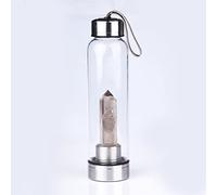 hxoity Natural Crystal Water Bottle With Smoky Quartz Crystal Reusable Glass Water Bottle With Crystal Point Healing Obelisk Wand Stick Elixir Reiki Energy Gemstone Infused Water Bottle 550Ml