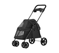 hxoity Pet Dog Stroller 3 in 1 Cat Dogs Strolling Cart 4 Wheels Travel Foldable Aluminum Alloy Frame Carriage for Small Medium Dogs Cats Up to 15KG/33-pounds (Color : Black)