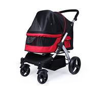 hxoity Pet Stroller 4 Rounds Large Cat Dog Strolling Cart with Storage Basket Foldable Lightweight Dog Carrier Jogging Trolley for Outdoor Walk Max. Loading 35 Kg / 77 LBS (Color : Red)