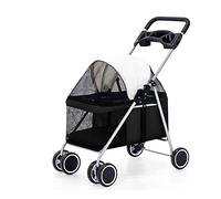 hxoity Pet Stroller 4 Wheels Collapsible Portable Cat Dog Strolling Cart Lightweight Ventilating Pet Travel Carrier Easy Fold No Assembly for Cats and Dogs Up tTo 15 Kg / 33 Pounds (Color : Black)