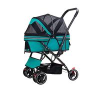 hxoity Pet Stroller for Small Cat and Dog 3-in-1 Foldable Lightweight Strolling Cart 4 Wheels Dog Jogging Carrier with Storage Basket Easy One-Hand Fold Max. Loading 25 Kg / 55 LBS (Color : Green)
