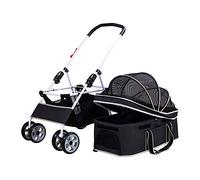 hxoity Pet Stroller for Small Medium Dogs and Cats Puppy Strolling Cart Detachable Carrier with Removable Liner and Storage Basket Easy to Fold Max. Loading 22.5 Kg / 49.6 LBS (Color : Black)