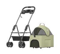 hxoity Pet Stroller Strolling Cart for Small Medium Cats Dogs 3-in-1 Waterproof Puppy Strollers Travel Carrier Car Seat with Storage Basket and Cup Holder Up to 12kg/26pounds (Color : Green A)