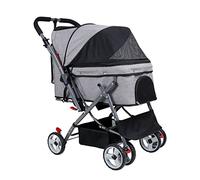 hxoity Pet Strollers Foldable Dog Jogger Strolling Cart Travel Carriage with Storage Basket for Small and Medium Pets Easy One-Hand Fold Holds Pets Up to 25 Kg / 55 Lbs (Color : Graey)