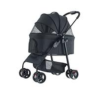 hxoity Pet Strollers for Small Medium Dogs and Cats 4-Wheel Foldable Dog Strolling Cart Detachable Carrier with Storage Basket for Traveling Max. Loading 10 Kg / 22 LBS (Color : Black)