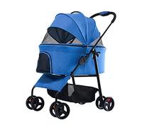 hxoity Pet Strollers for Small Medium Dogs and Cats 4-Wheel Foldable Dog Strolling Cart Detachable Carrier with Storage Basket for Traveling Max. Loading 10 Kg / 22 LBS (Color : Blue)