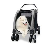 hxoity Pet Strolling Cart Ventilated Foldable Dog Stroller with 4 Rubber Wheels and Zipper Entry Mesh Skylight Cat Dog Carrier for A Variety of Roads Easy Fold Up to 55 Kg / 120 Lbs (Color : Graey)