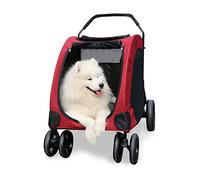 hxoity Pet Strolling Cart Ventilated Foldable Dog Stroller with 4 Rubber Wheels and Zipper Entry Mesh Skylight Cat Dog Carrier for A Variety of Roads Easy Fold Up to 55 Kg / 120 Lbs (Color : Red)