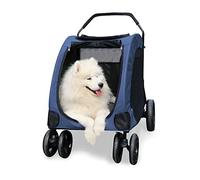 hxoity Pet Strolling Cart Ventilated Foldable Dog Stroller with 4 Rubber Wheels and Zipper Entry Mesh Skylight Cat Dog Carrier for A Variety of Roads Easy Fold Up to 55 Kg / 120 Lbs (Color : Blue)