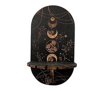 hxoity Small Crystal Shelf Display Moon Phase Wooden Floating Shelves Rustic Bohemian Spirit Pendulum Witch Supplies Necklace Jewelry Storage Holder Boho Decor Witchy Room Wall Decor (Color : D)