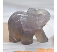 HXSCOO 1PCS Elephant Statue Figurine Natural Crystal Amethyst Rose Quartz jasper Animals Stone Carved Feng Shui Home Office Craft Decor (Color : Gray Agate, Size : 1.5 Inch)
